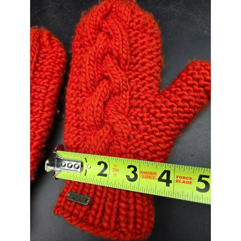 DeLux Cable Knit Wool Mittens Red Lined Womens Nepal Winter Gloves